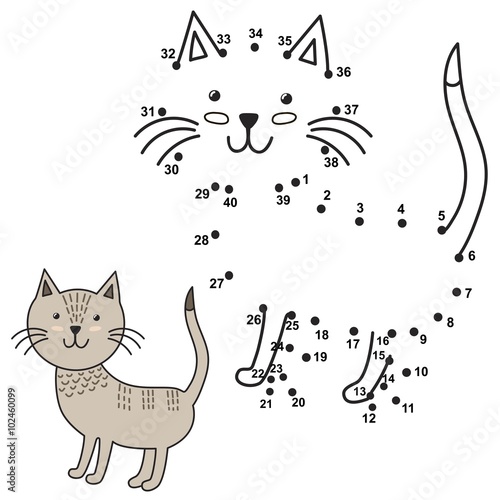 Connect the dots to draw the cute cat and color it