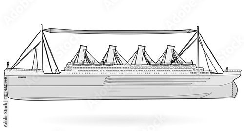 Big boat legendary colossal boat, black and white wire monumental big ship symbol icon flatten isolated illustration master vector