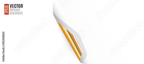 Curled White Paper Corner with Golden Back Side. 