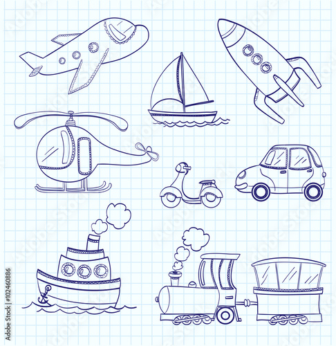 set of doodle transport. vector
