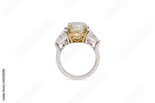 Gorgeous Radiant Cut Yellow Diamond Ring with Trillion Side Stones