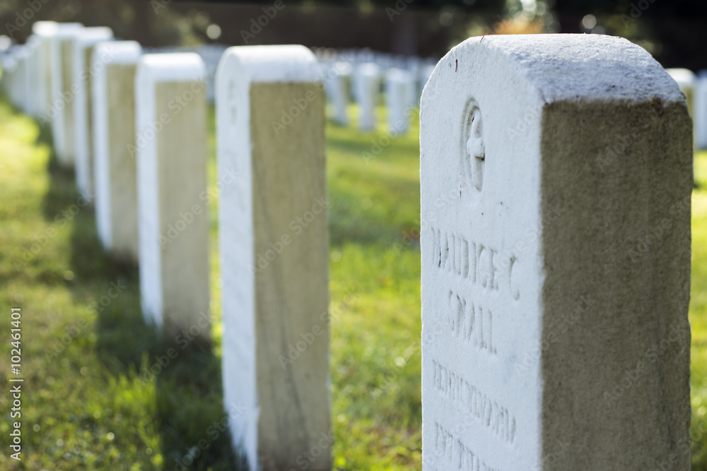 Tombstones of Civil War soldiers at the Gettysburg National Cemetery. -CIRCA OCT 2015 - GETTYSBURG, PA-
