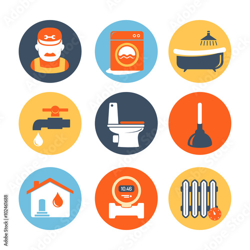 Plumbing and engineering icons set