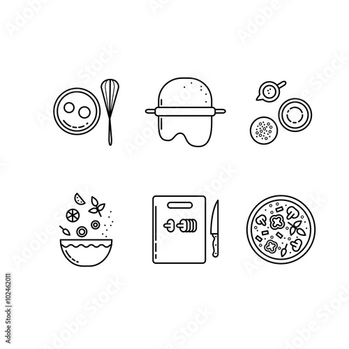 Cooking pizza line icons set