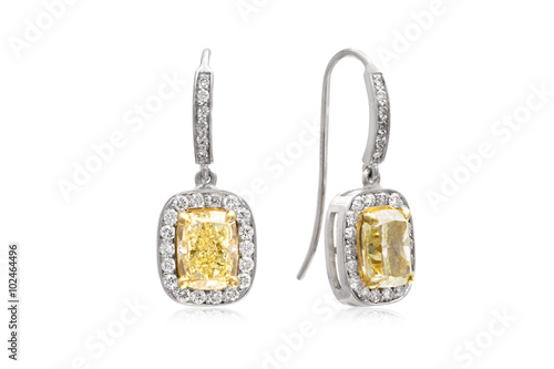 Gorgeous Yellow Radiant Diamond Earrings with White Diamond Halos