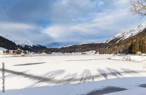 Panorama view of the frozen Davos Lake