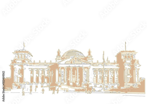 Photography Illustration of berlin landmark - german reichstag sketch drawing