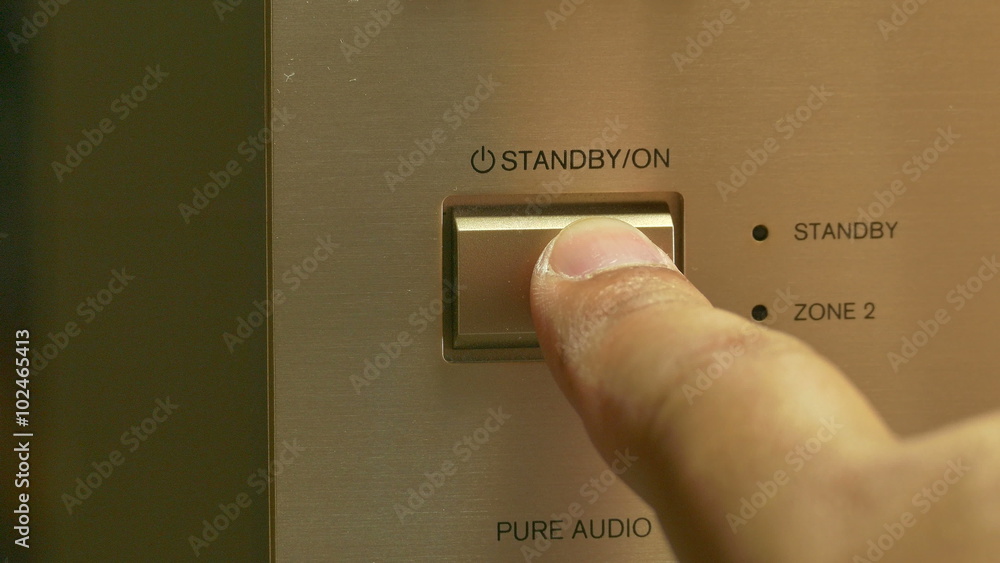 Turn on or off on a av receiver , close up:Ultra HD 4K High quality footage size (3840x2160)