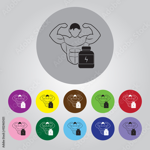 Bodybuilder and Sports nutrition. sport icon