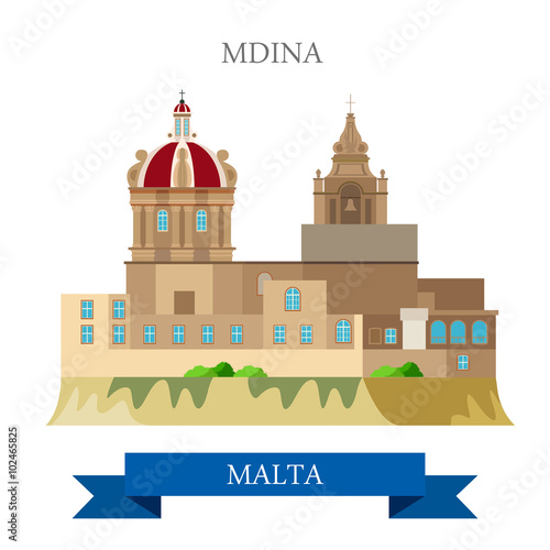 Mdina in Malta Europe flat vector attraction sight landmark
