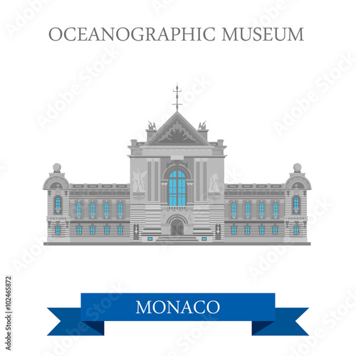Oceanographic Museum Monaco Europe flat vector sight landmark