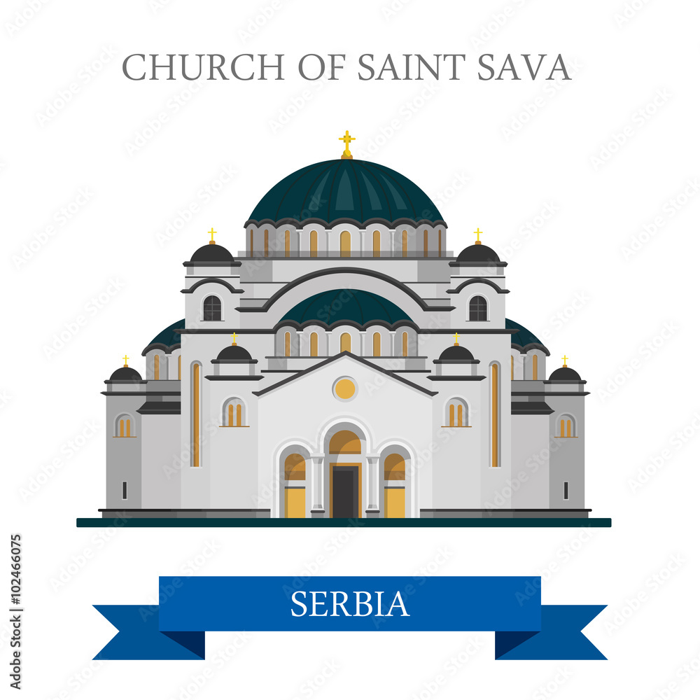 Church Saint Sava Belgrade Serbia Europe flat vector landmark