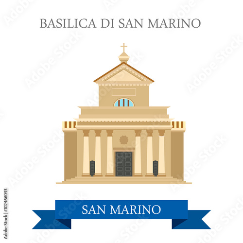 Basilica di San Marino Europe flat vector attraction landmark