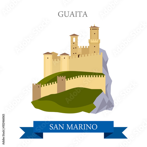Guaita San Marino Europe flat vector attraction sight landmark