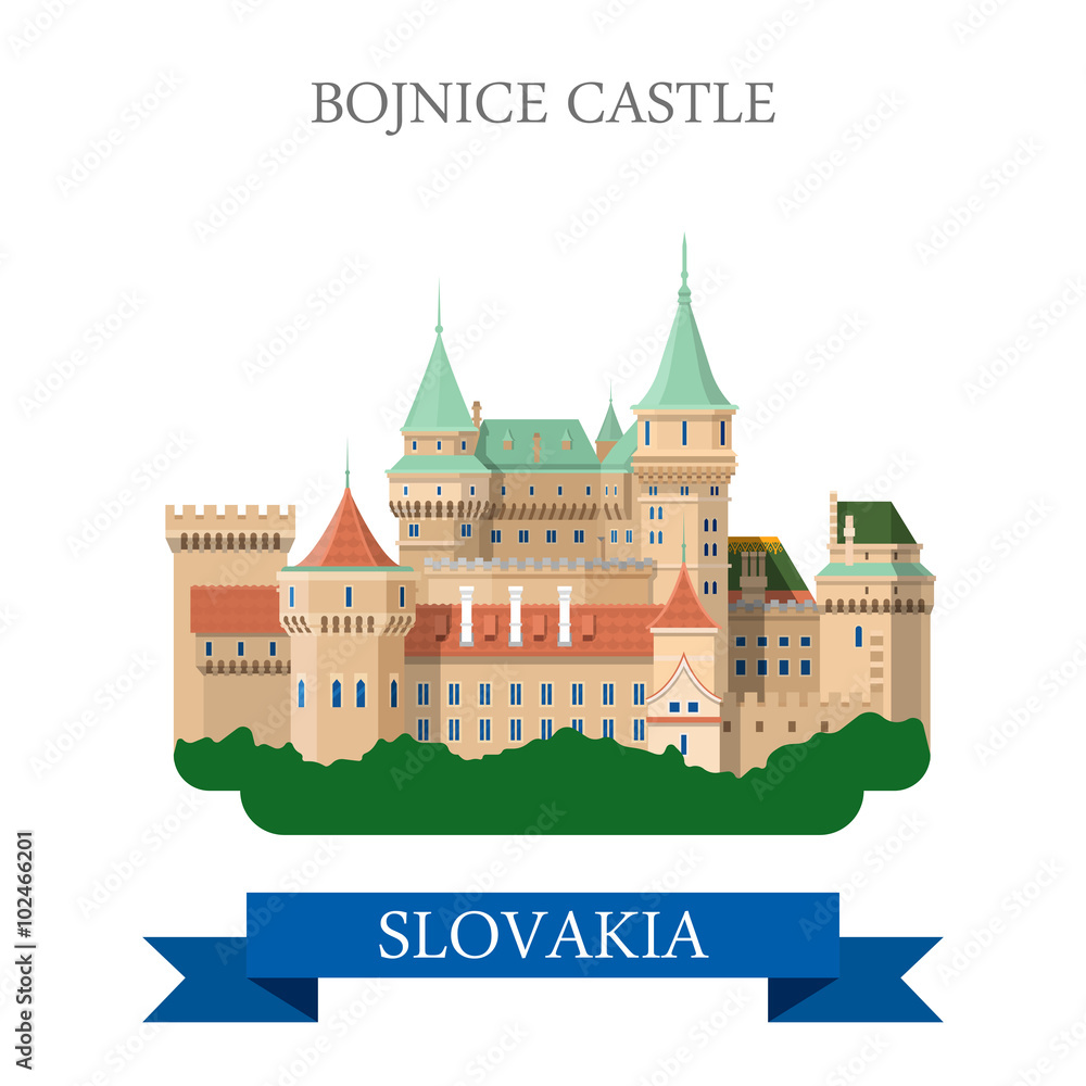 Bojnice Castle in Slovakia flat vector attraction sight landmark