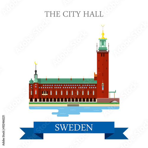 City Hall Stockholm Sweden flat vector attraction sight landmark