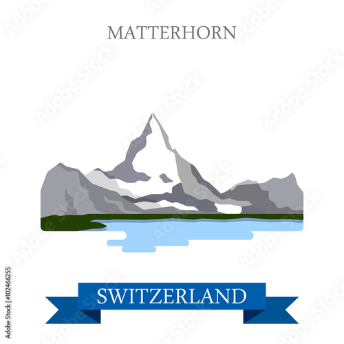 Matterhorn in Switzerland flat vector attraction sight landmark