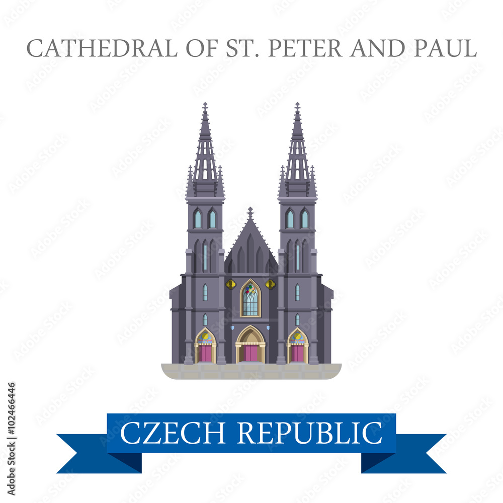 Cathedral St Peter Paul Brno Czech Republic flat vector sight