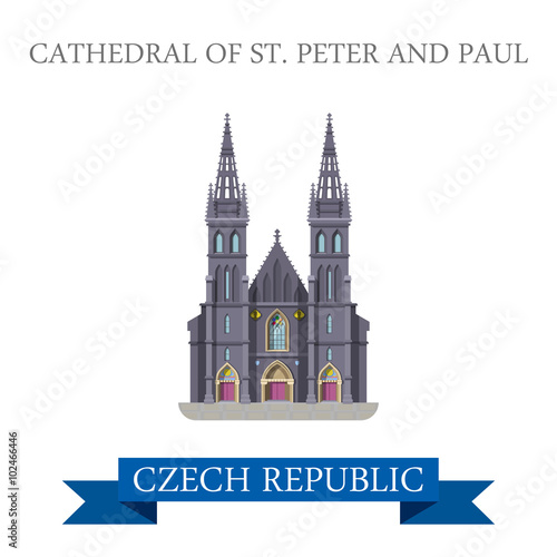 Cathedral St Peter Paul Brno Czech Republic flat vector sight