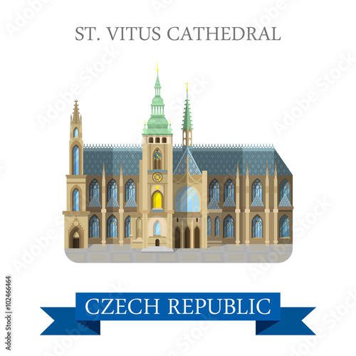 St Vitus Cathedral Prague Czech Republic flat vector attraction