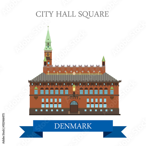 City Hall Square Copenhagen Denmark flat vector attraction sight
