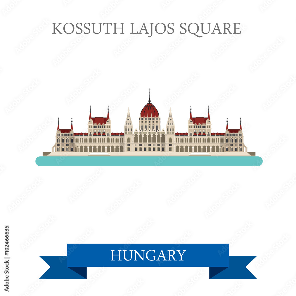 Kossuth Lajos Square Budapest Hungary flat vector attraction