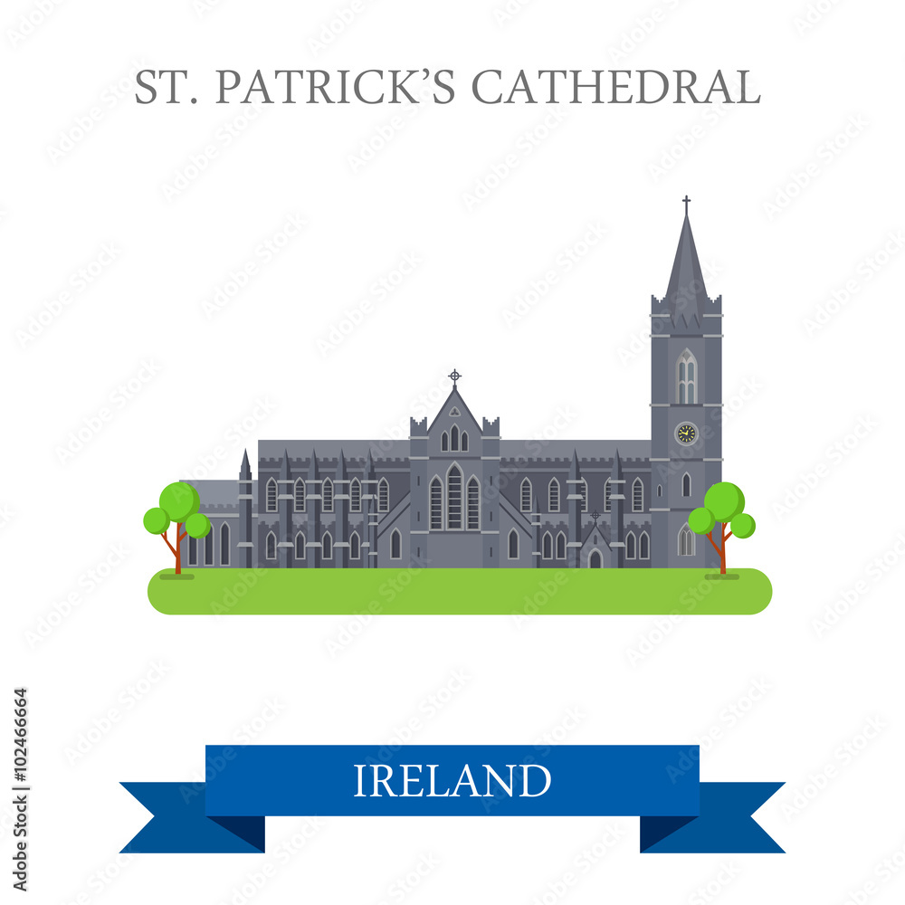 St Patrick's Cathedral Dublin Ireland flat vector attraction