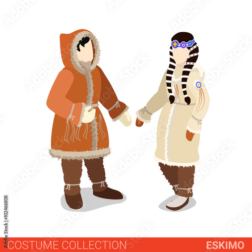 Eskimo couple flat 3d isometric costume collection