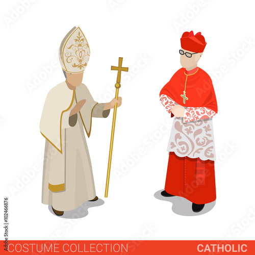 Pope Cardinal catholic couple flat 3d isometric costume