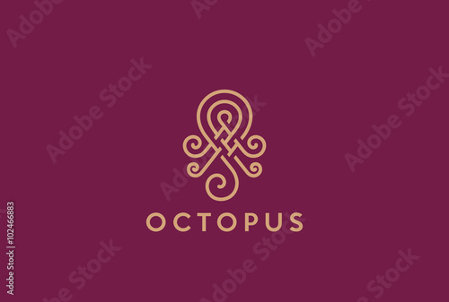 Elegant Octopus Logo Linear style. Fashion Jewelry Seafood icon