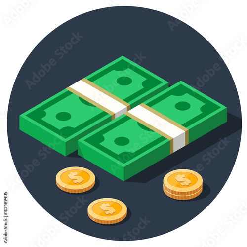 money dollar piles flat isometric vector icon eps10