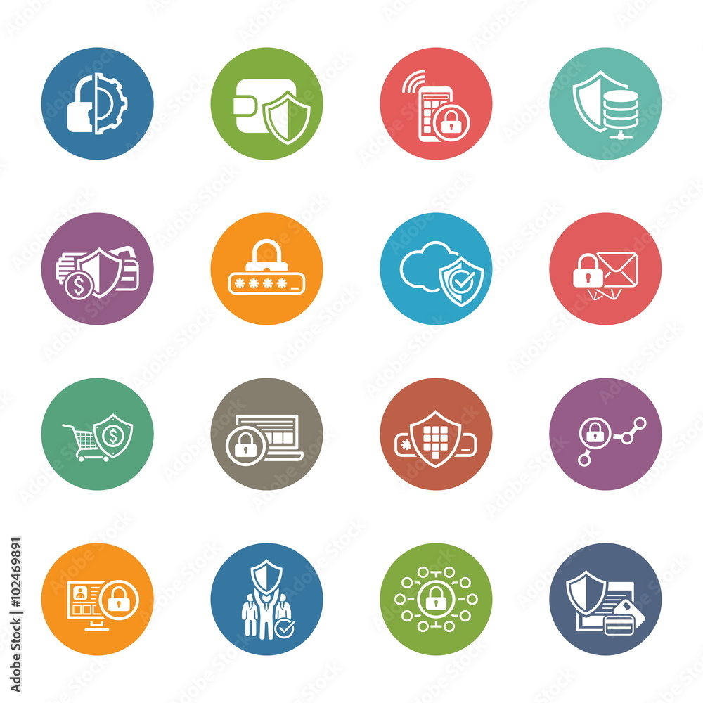 Flat Design Protection and Security Icons Set. Flat Design Protection and Security Icons Set.