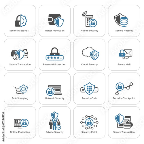 Flat Design Protection and Security Icons Set.