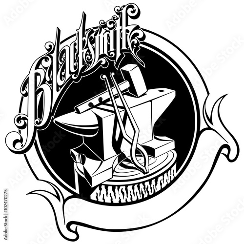anvil hammer tongs blacksmith forging vector illustration