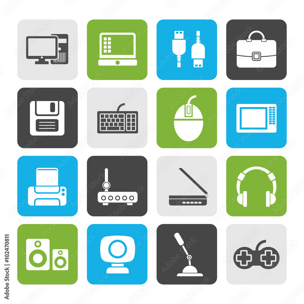 Flat Computer equipment and periphery icons - vector icon set Flat Computer equipment and periphery icons - vector icon set