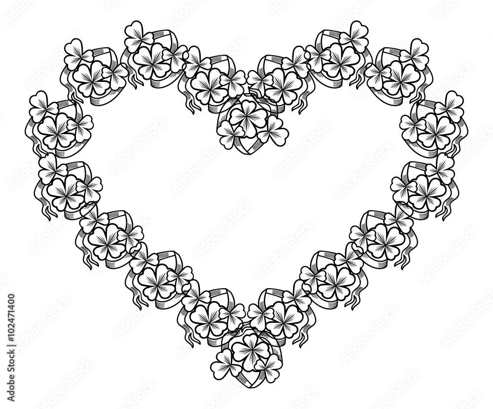 Beautiful heart shaped frame with clover Beautiful heart shaped frame with clover