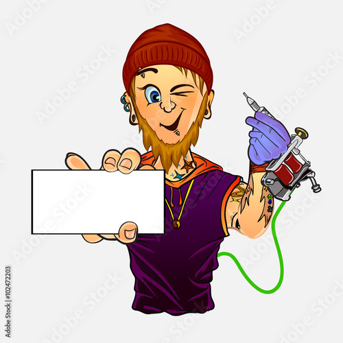 Comic cartoon tattoo master