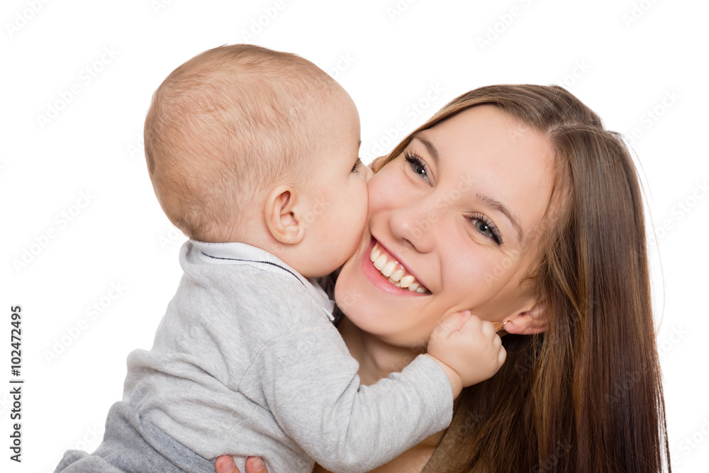 Happy smiling young mother with her little son Happy smiling young mother with her little son