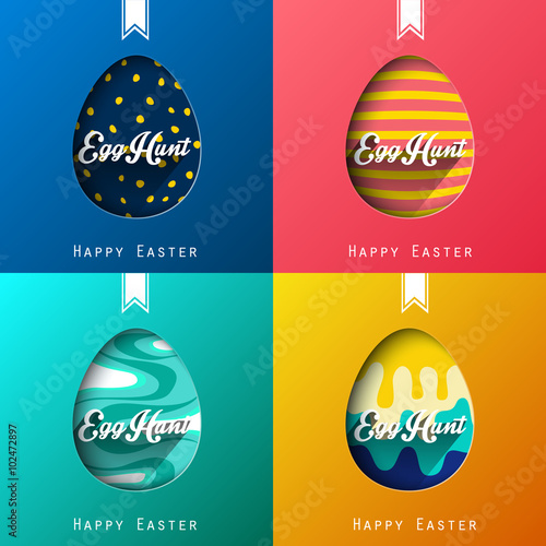 Set of four eggs happy colorful easter background