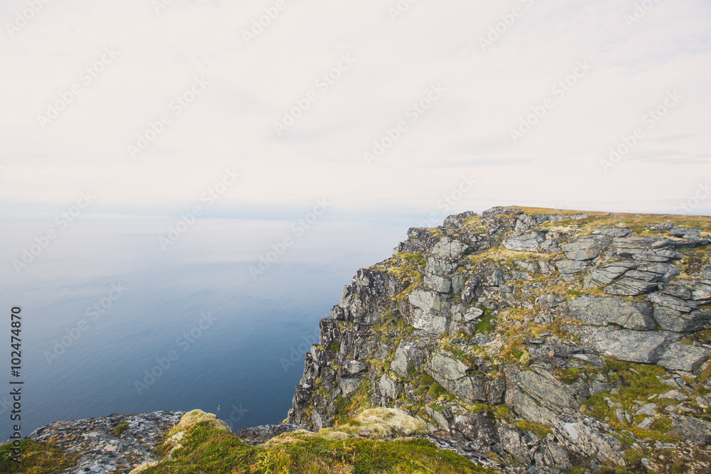 Classic norwegian scandinavian summer mountain landscape view with mountains, fjord, lake with a blue sky, Norway, Lofoten Islands Classic norwegian scandinavian summer mountain landscape view with mountains, fjord, lake with a blue sky, Norway, Lofoten Islands