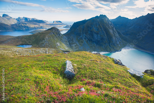 Photography Classic norwegian scandinavian summer mountain landscape view with mountains, fj