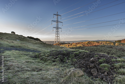 Obraz na plátně Electricity pylons in Scottish Field