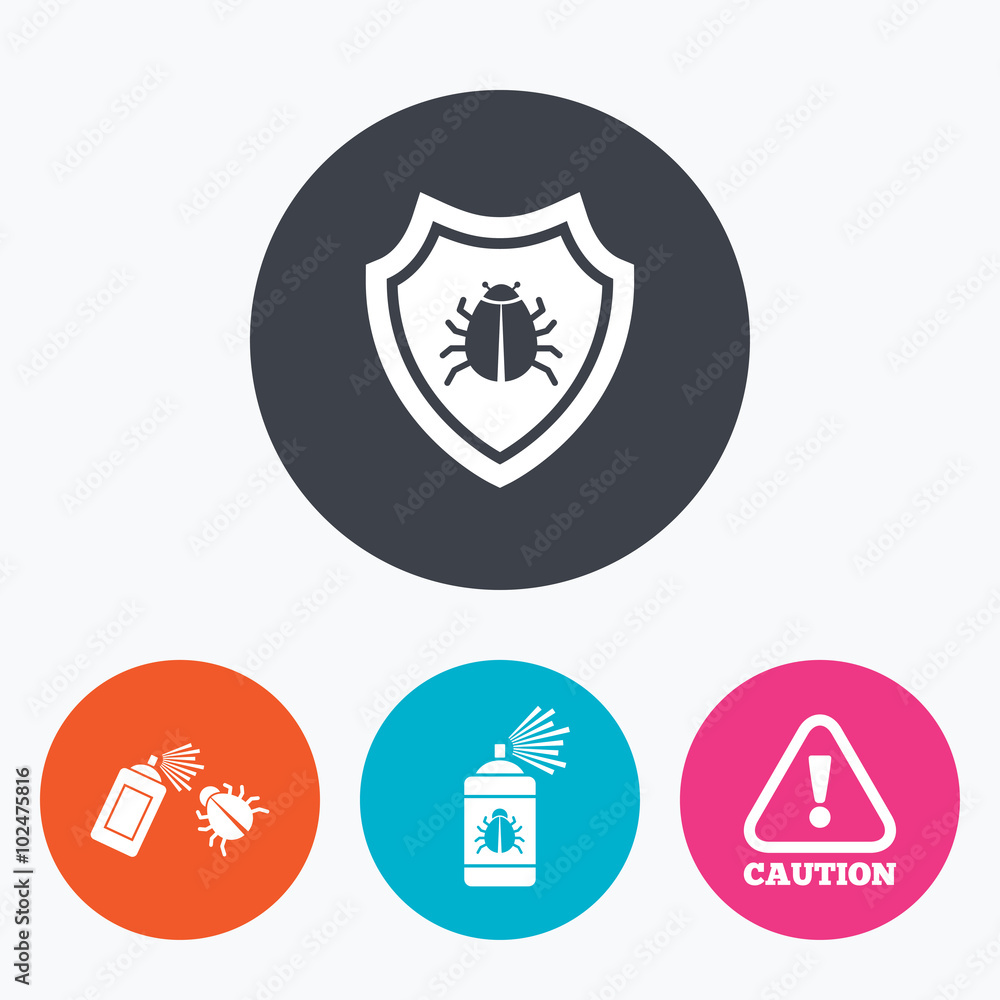 Bug disinfection signs. Caution attention icon. Bug disinfection signs. Caution attention icon.