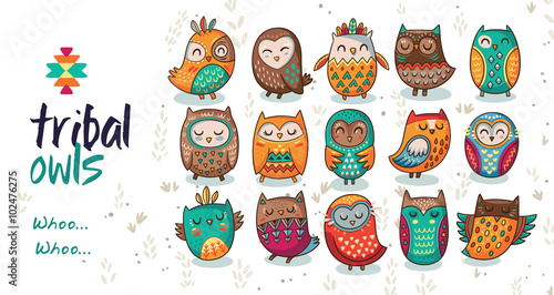 Set of tribal owls