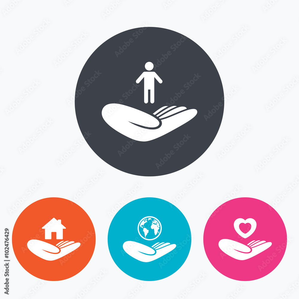 Helping hands icons. Protection and insurance. Helping hands icons. Protection and insurance.