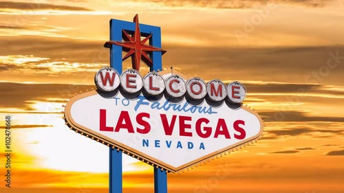 Welcome to fabulous Las Vegas sign with sunset sky time lapse.