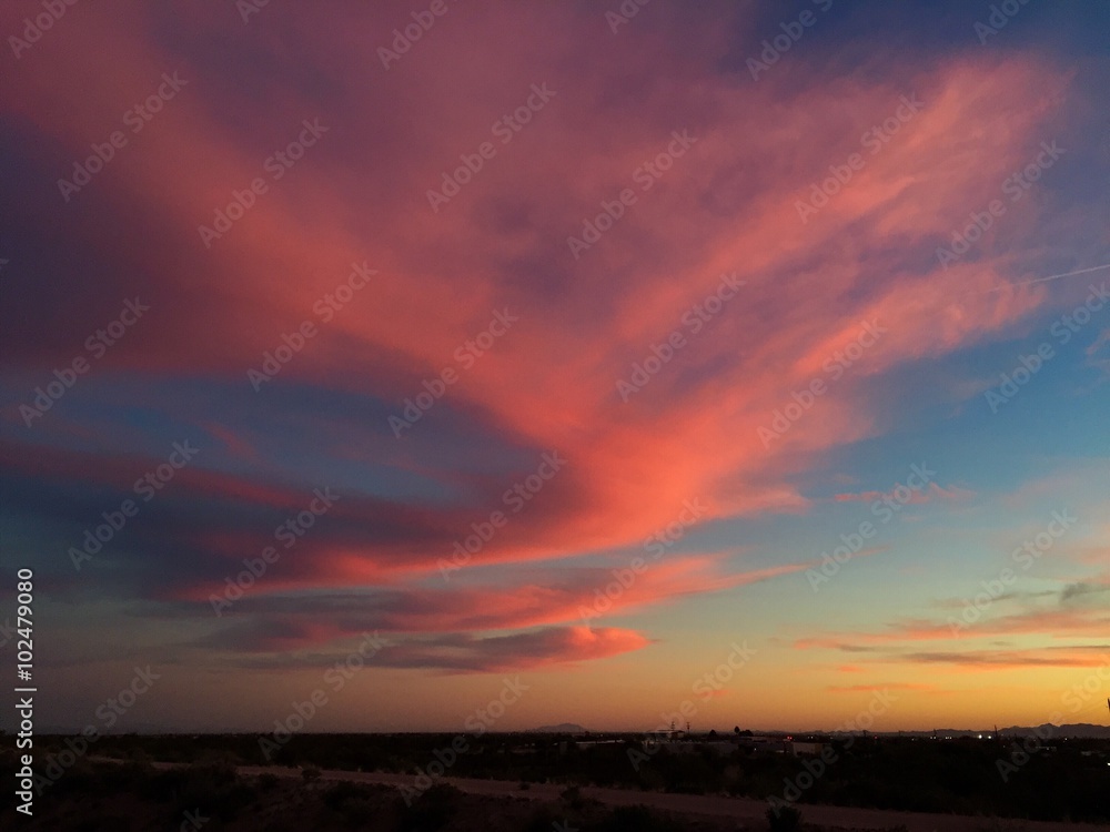 Colorful sunset sky with cirrus clouds in Phoenix, Arizona