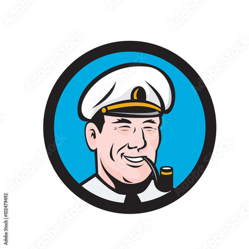 Smiling Sea Captain Smoking Pipe Circle Retro