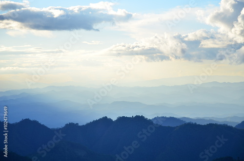 Layers of mountain and haze in the valleys is view beautiful