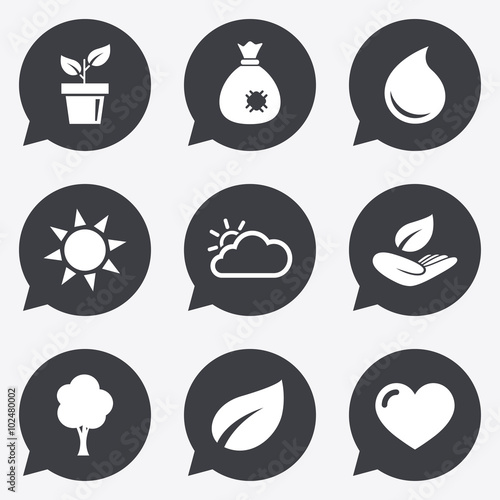 Sprout, leaf icons. Garden and weather signs.